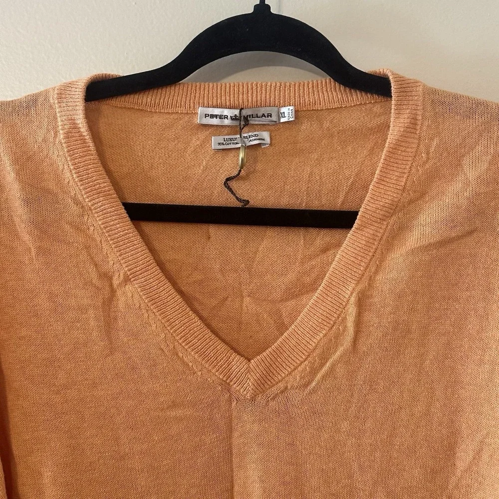 NWOT Peter Millar Orange V Neck Sweater Pullover Mens Soft Luxury Blend Size XL